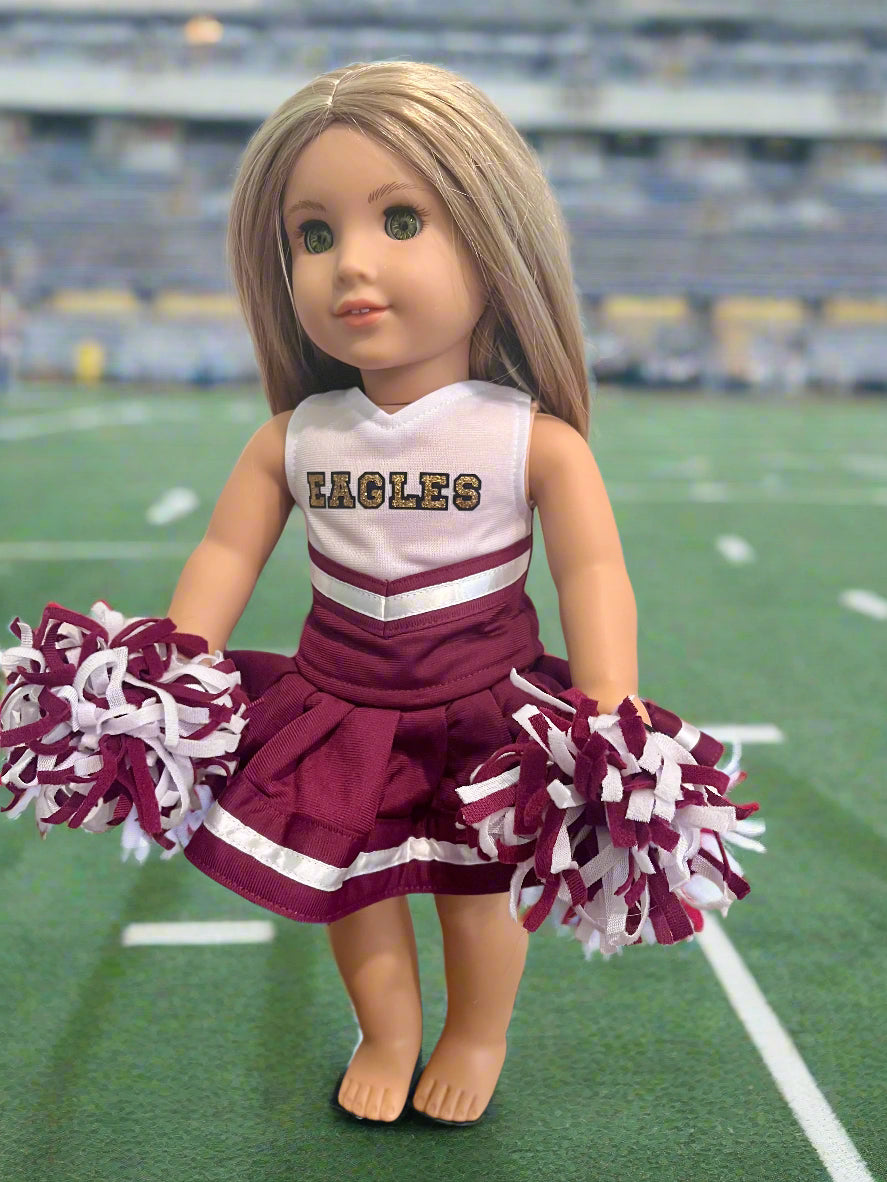 NAYCHEER: *Fundraiser* Eagles Cheer Uniform with PomPoms for 18" Doll