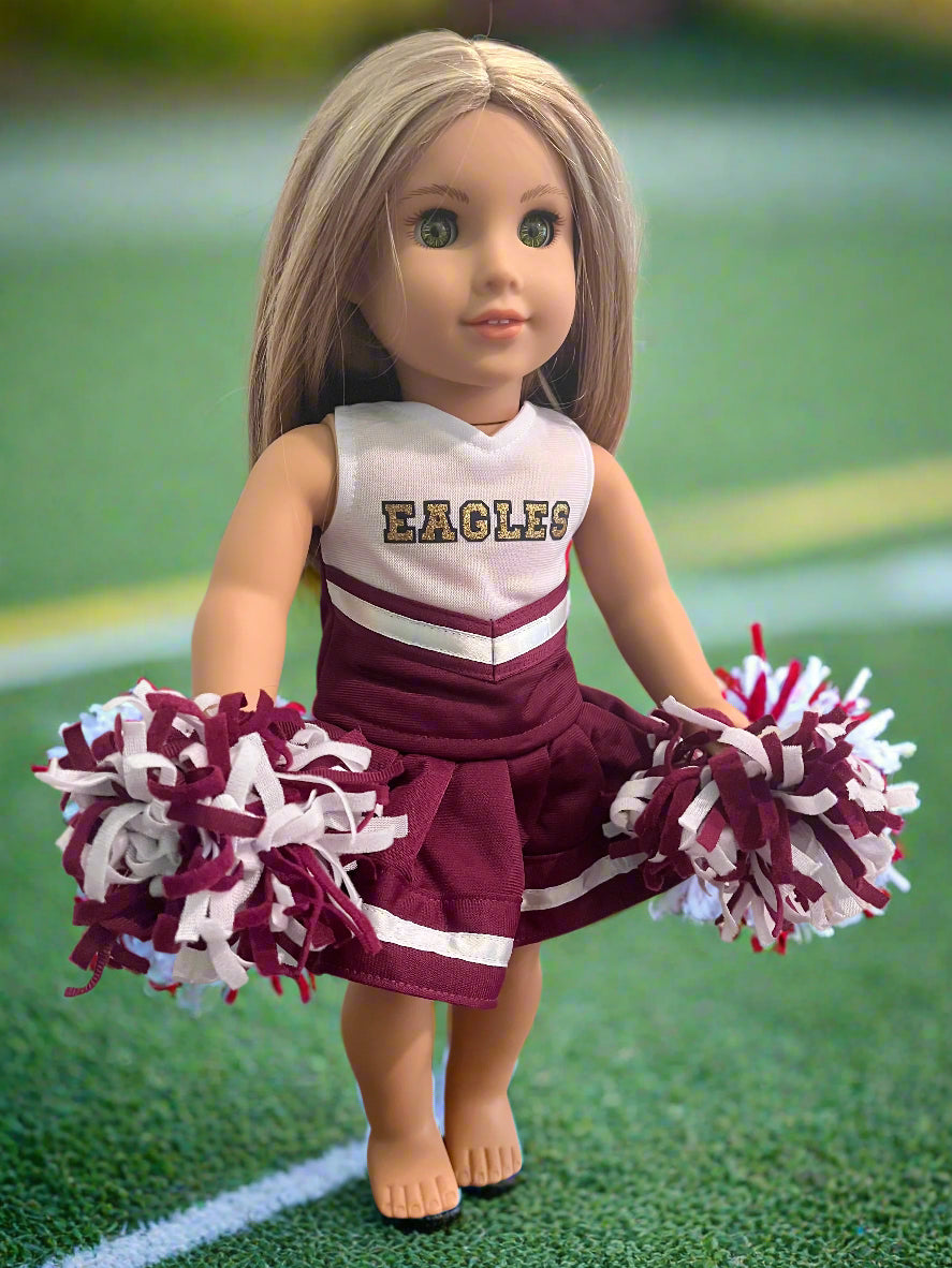 NAYCHEER: *Fundraiser* Eagles Cheer Uniform with PomPoms for 18" Doll
