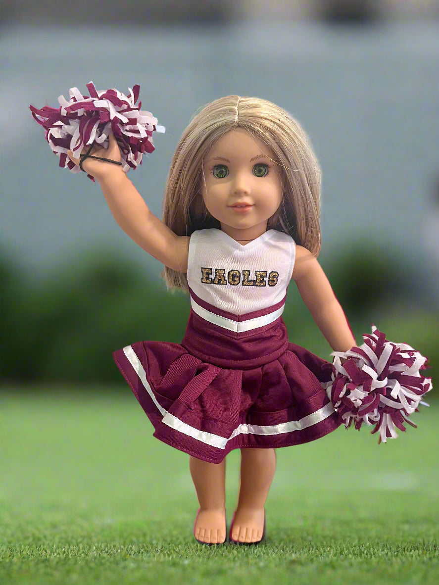 NAYCHEER: *Fundraiser* Eagles Cheer Uniform with PomPoms for 18" Doll