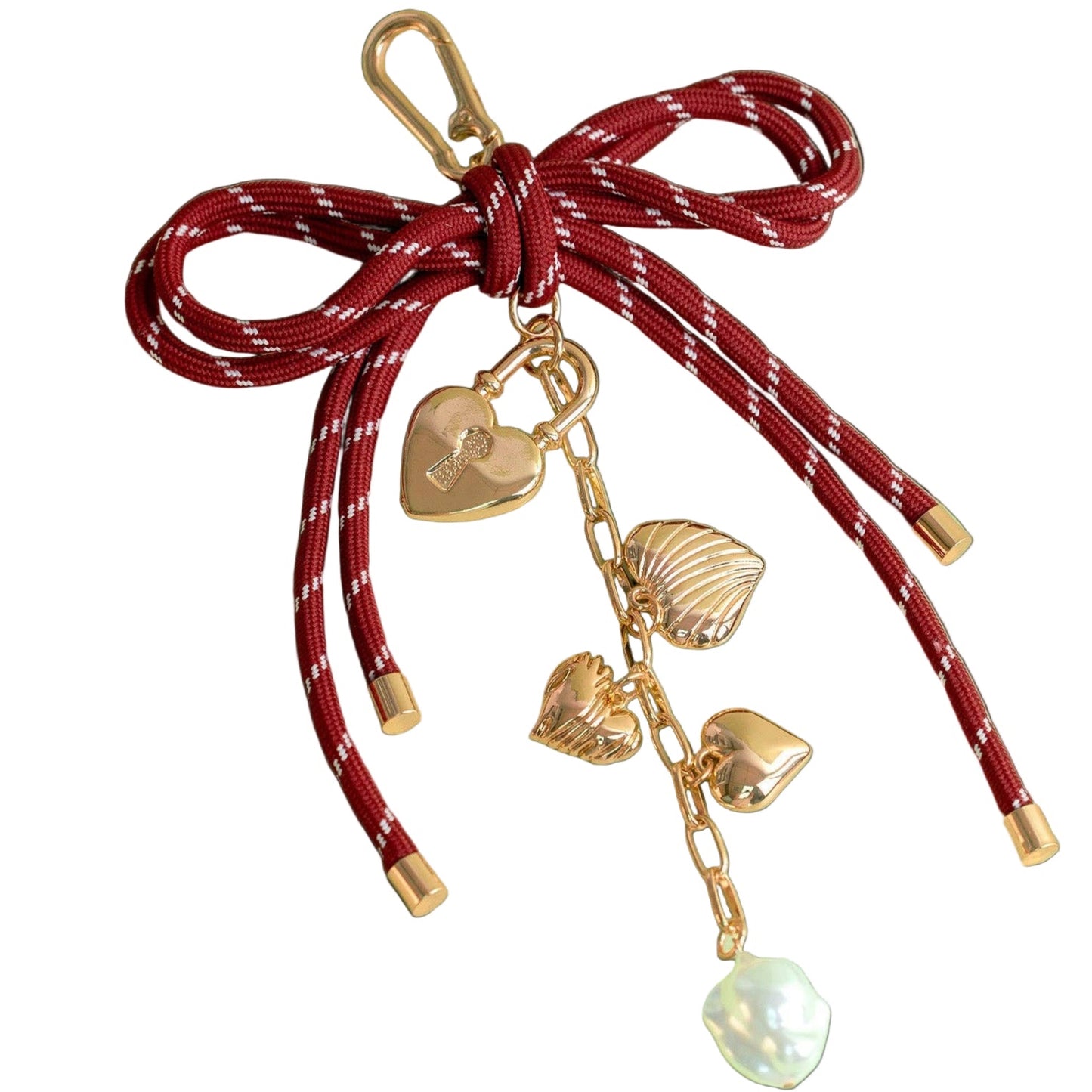 Maroon Heartlock Bow-Tied Bag Charm