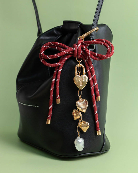 Maroon Heartlock Bow-Tied Bag Charm