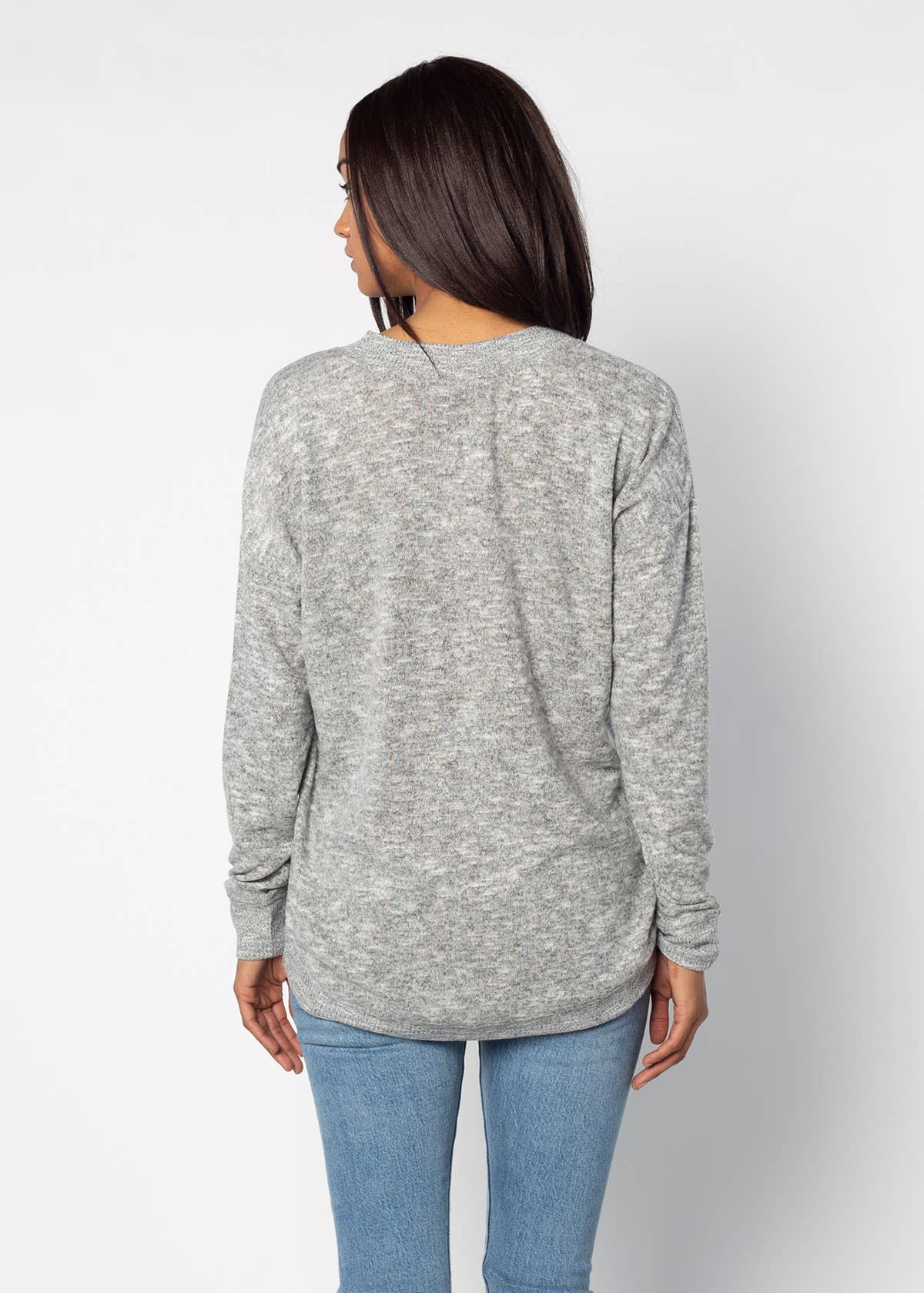 JYAA: Johnnies V-Neck Sweater-Knit Long Sleeve T-Shirt