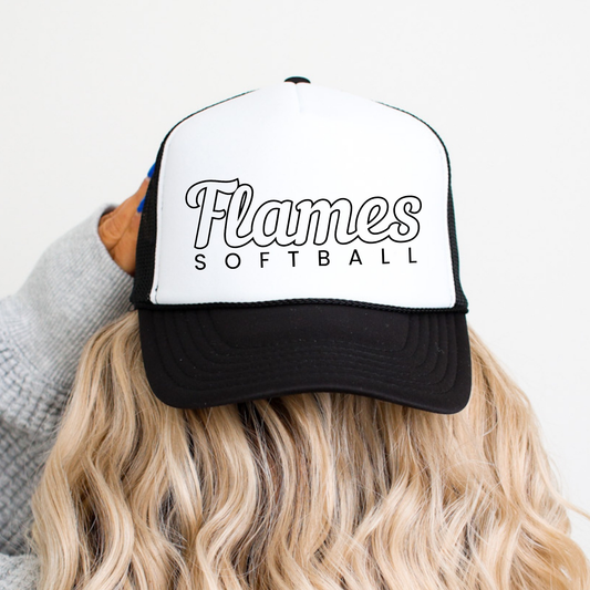 Flames Softball: Black Hollow Logo Foam Trucker Hat