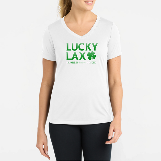LuckyLax: Women's Tech V-Neck Tshirt