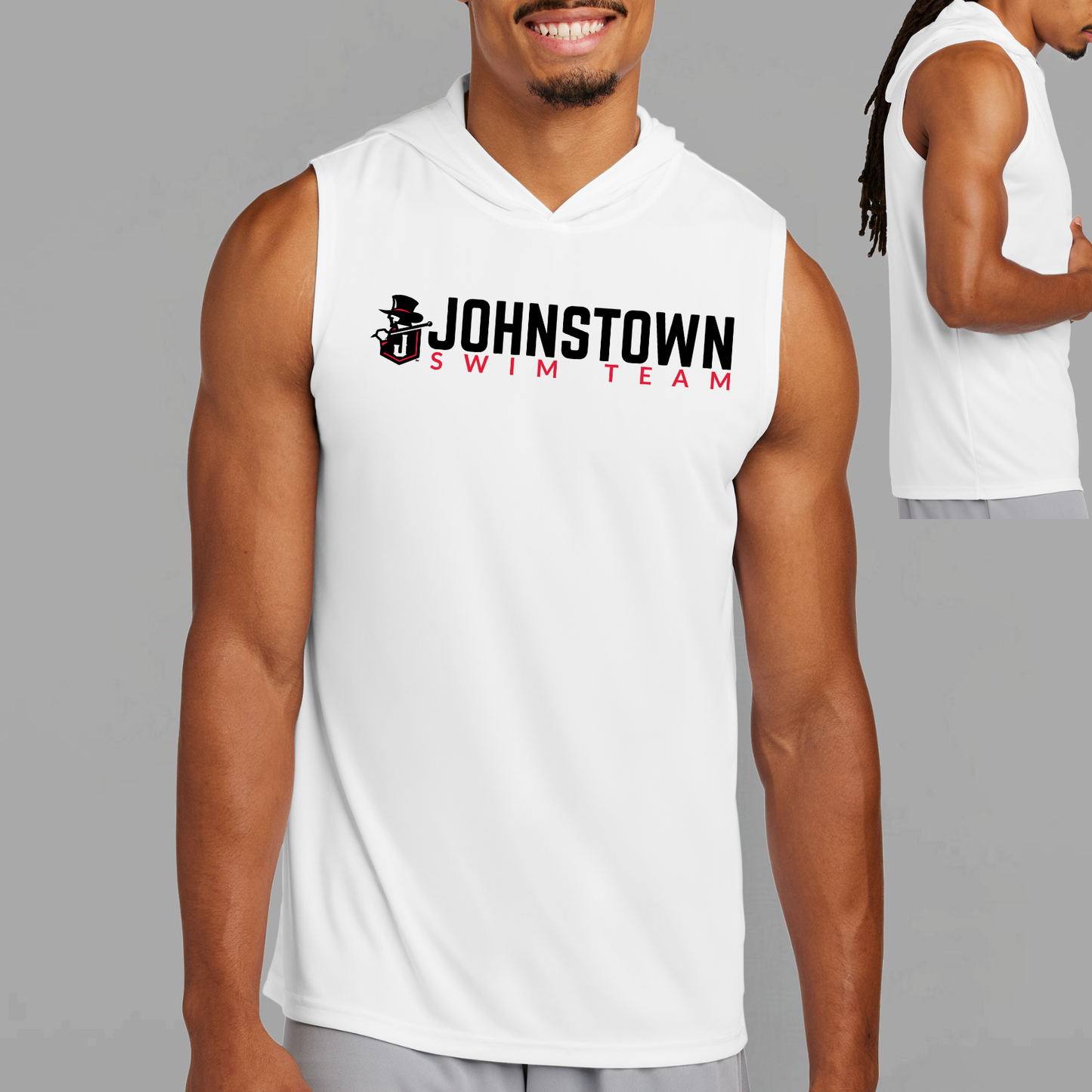 JS: Johnstown Swim Team Sleeveless Hooded Tech T-Shirt