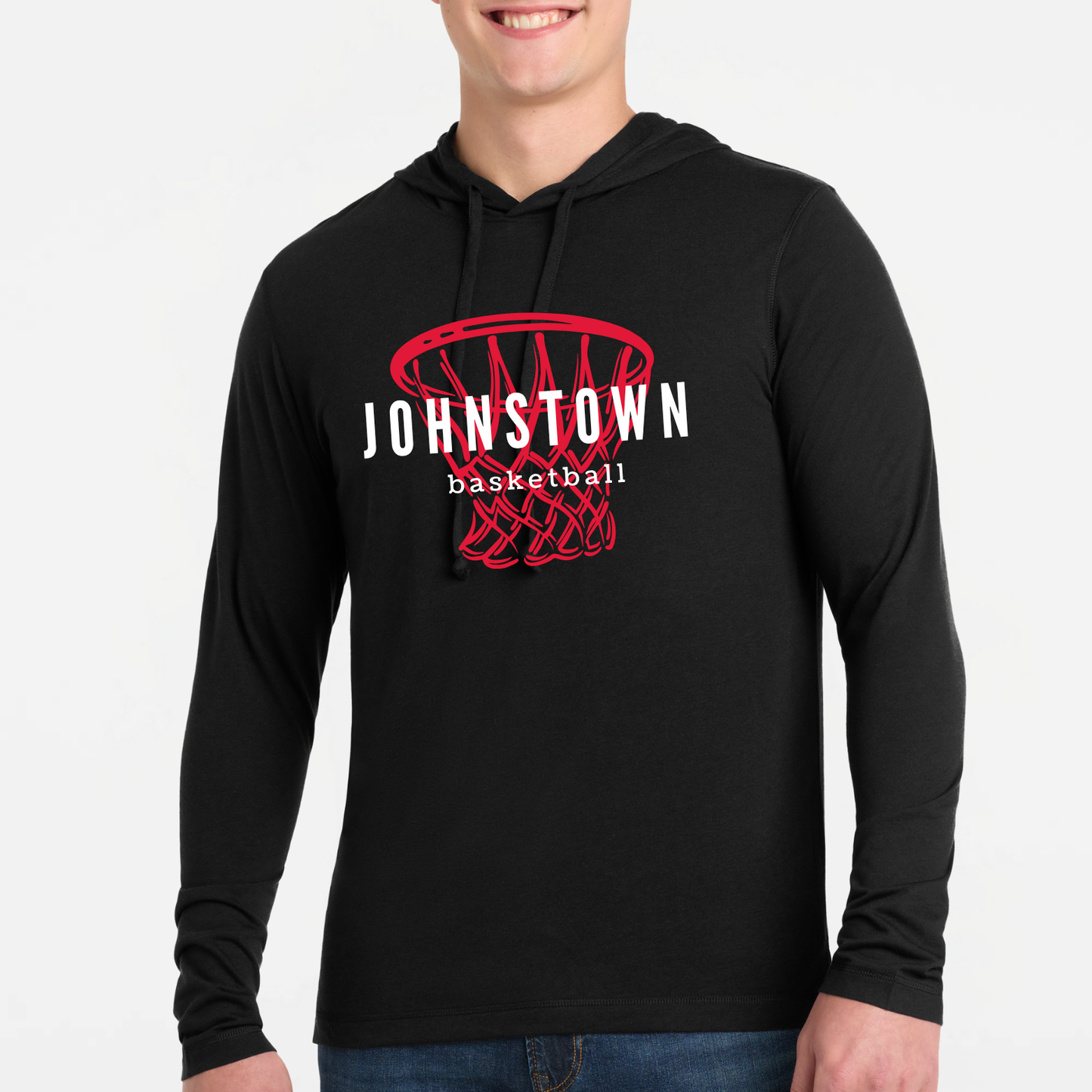 JYAA: Johnstown Basketball Net Long Sleeve, Hooded Triblend Tech T-Shirt