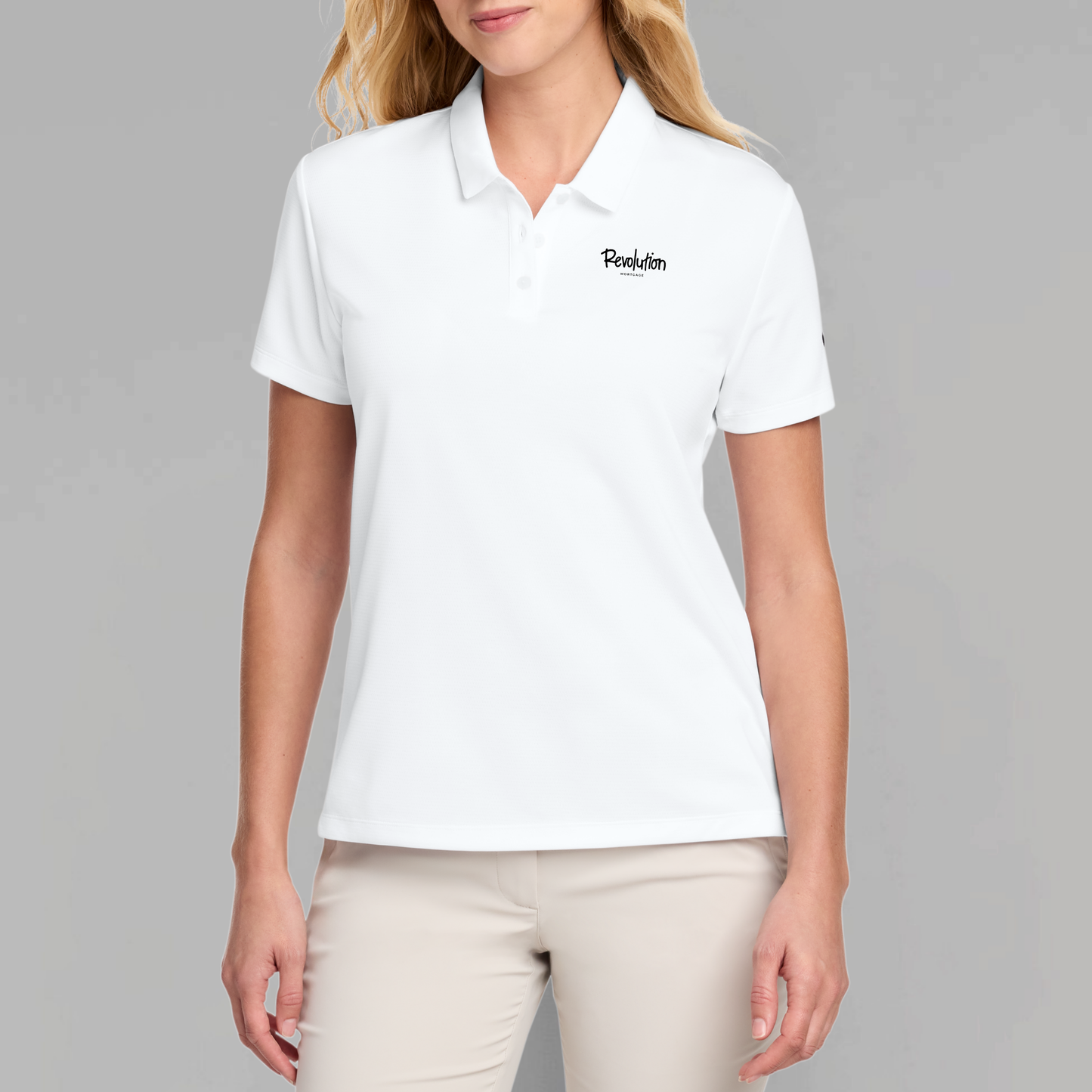 Revolution Mortgage: Embroidered, Nike Women's Dry Essential Solid Polo