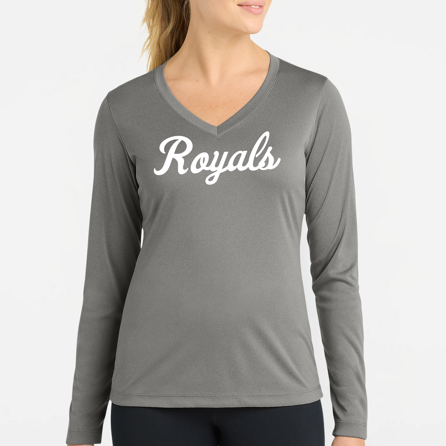 TCR: Royals Script, Women's Tech V-Neck Long Sleeve Tee