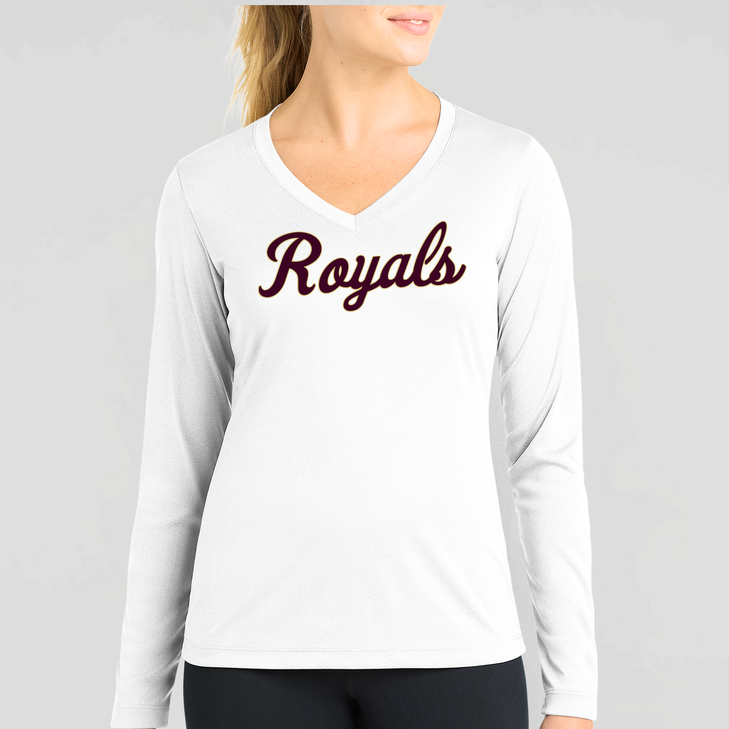 TCR: Royals Script, Women's Tech V-Neck Long Sleeve Tee