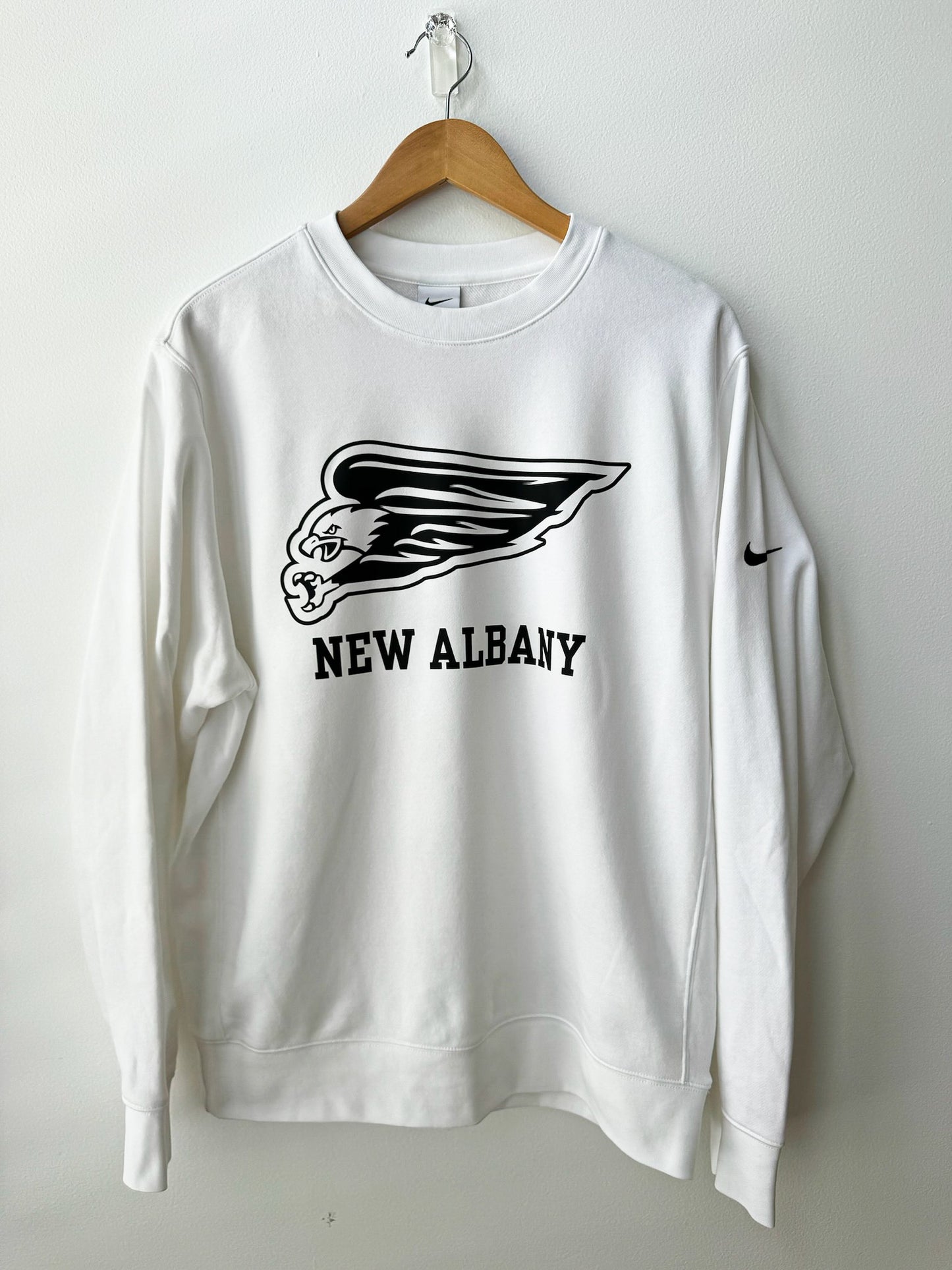 White Nike Club Fleece Crew - New Albany Athletics Eagle Print