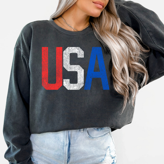 Patriotic: *Distressed* USA Crew Sweatshirt