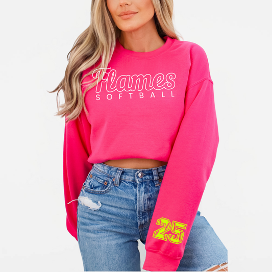 Flames Softball: *Personalized Sleeve* Crew Sweatshirt