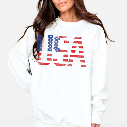 PATRIOTIC: American Flag USA Crew Sweatshirt
