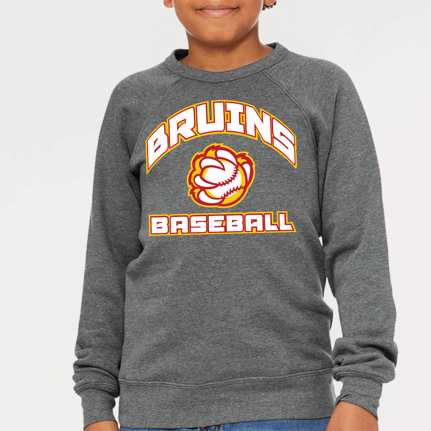 BRUINS: Baseball Claw Sponge Fleece Raglan Crew Sweatshirt
