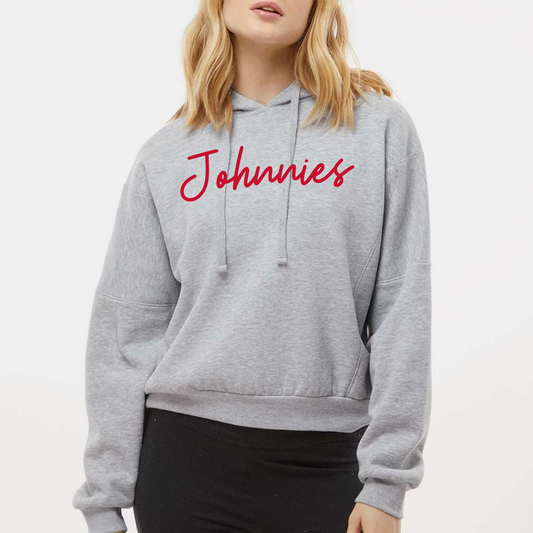 JYAA: Johnnies Script Boxy Crop Hooded Sweatshirt