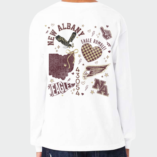 NAPTO: New Albany *Distressed Print* Collage  6oz Heavyweight Long Sleeve T-Shirt