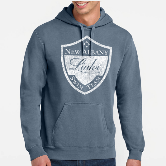 LINKSWIM: Distressed Crest Comfort Colors Hooded Sweatshirt