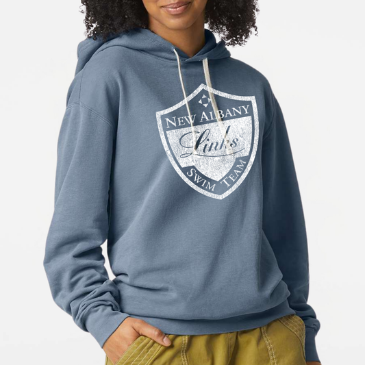 LINKSWIM: Distressed Crest Lightweight Comfort Colors Hooded Sweatshirt