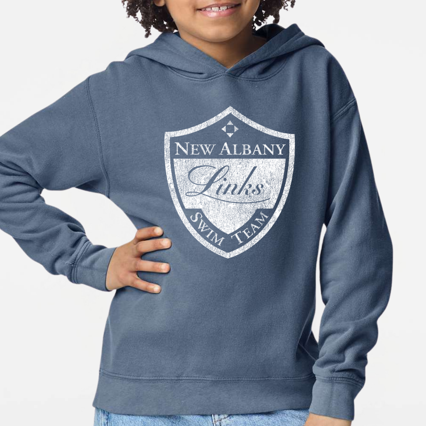 LINKSWIM: Distressed Crest Lightweight Comfort Colors Hooded Sweatshirt