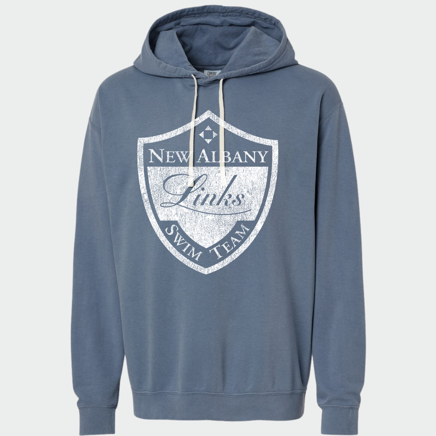 LINKSWIM: Distressed Crest Lightweight Comfort Colors Hooded Sweatshirt