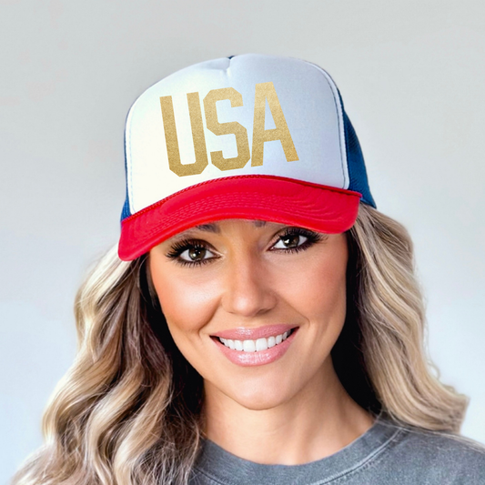 PATRIOTIC: USA Gold Foil Foam Trucker Hat