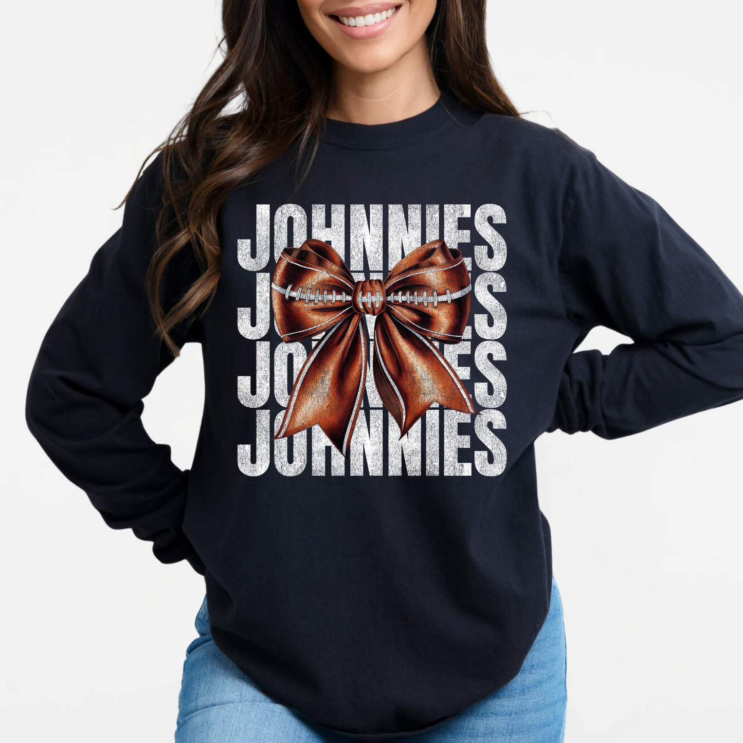 JYAA: Johnnies Football Bow *distressed* Long Sleeve T-Shirt