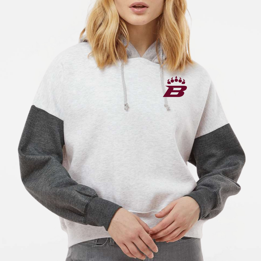 BRUINS: B-Claw Women's Colorblock Boxy Crop Hooded Sweatshirt