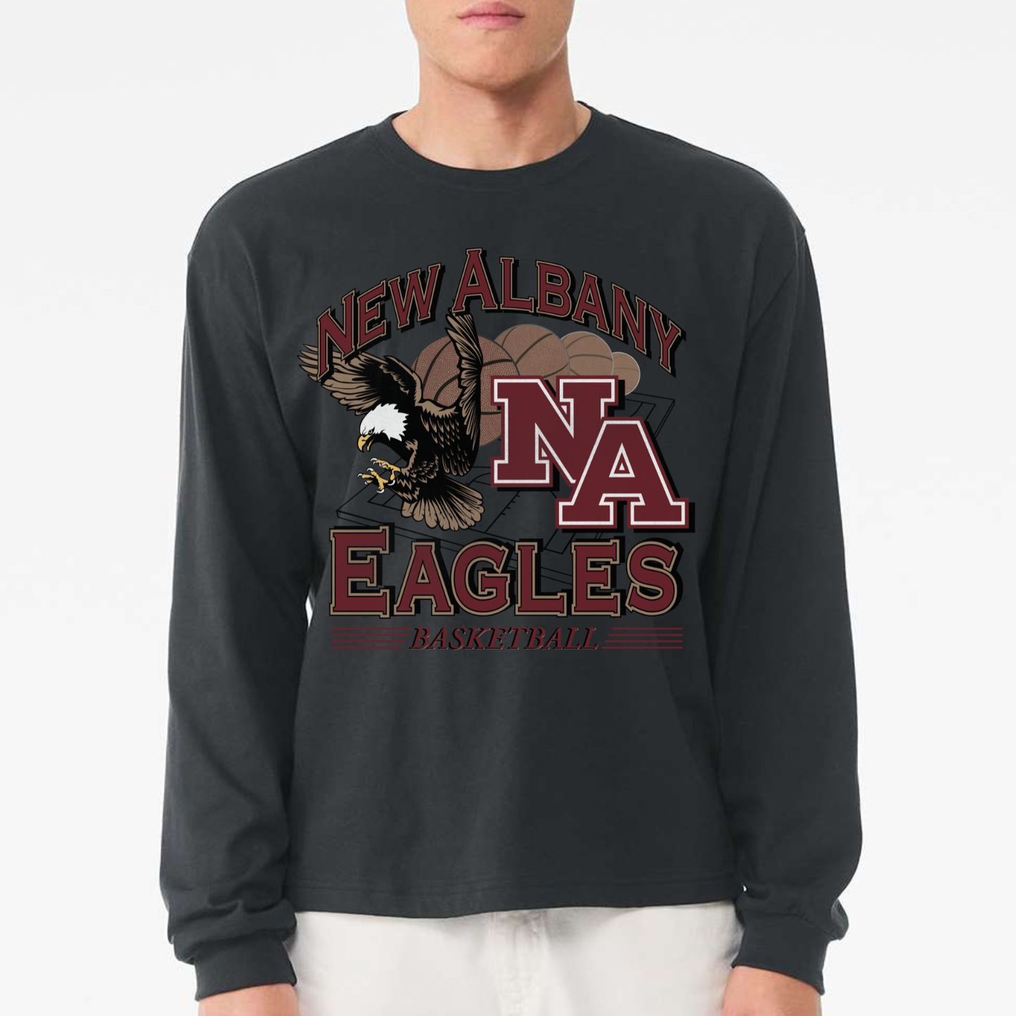 NAGTB: New Albany Basketball Vintage Graphic 6oz Heavyweight Long Sleeve T-Shirt