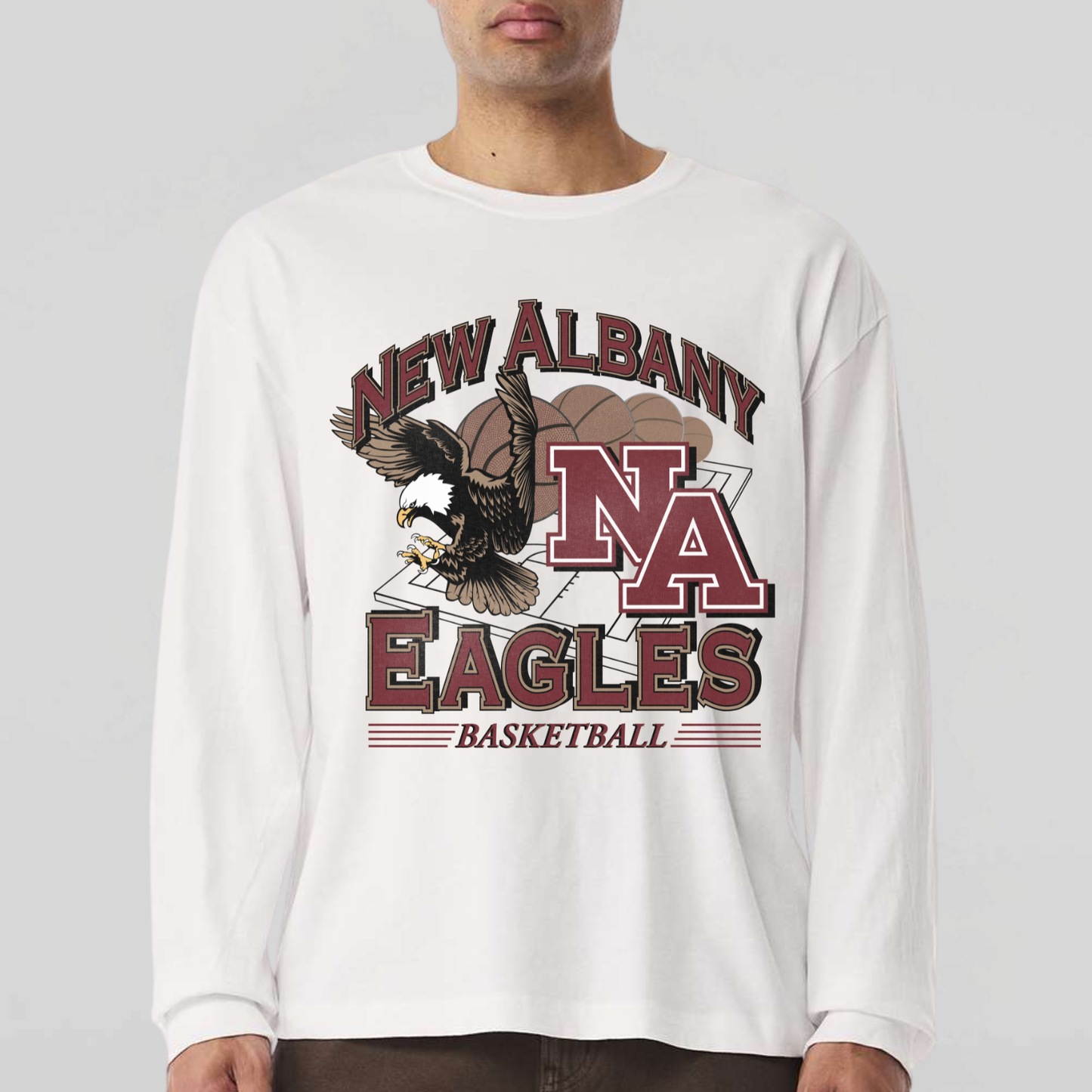 NAGTB: New Albany Basketball Vintage Graphic 6oz Heavyweight Long Sleeve T-Shirt