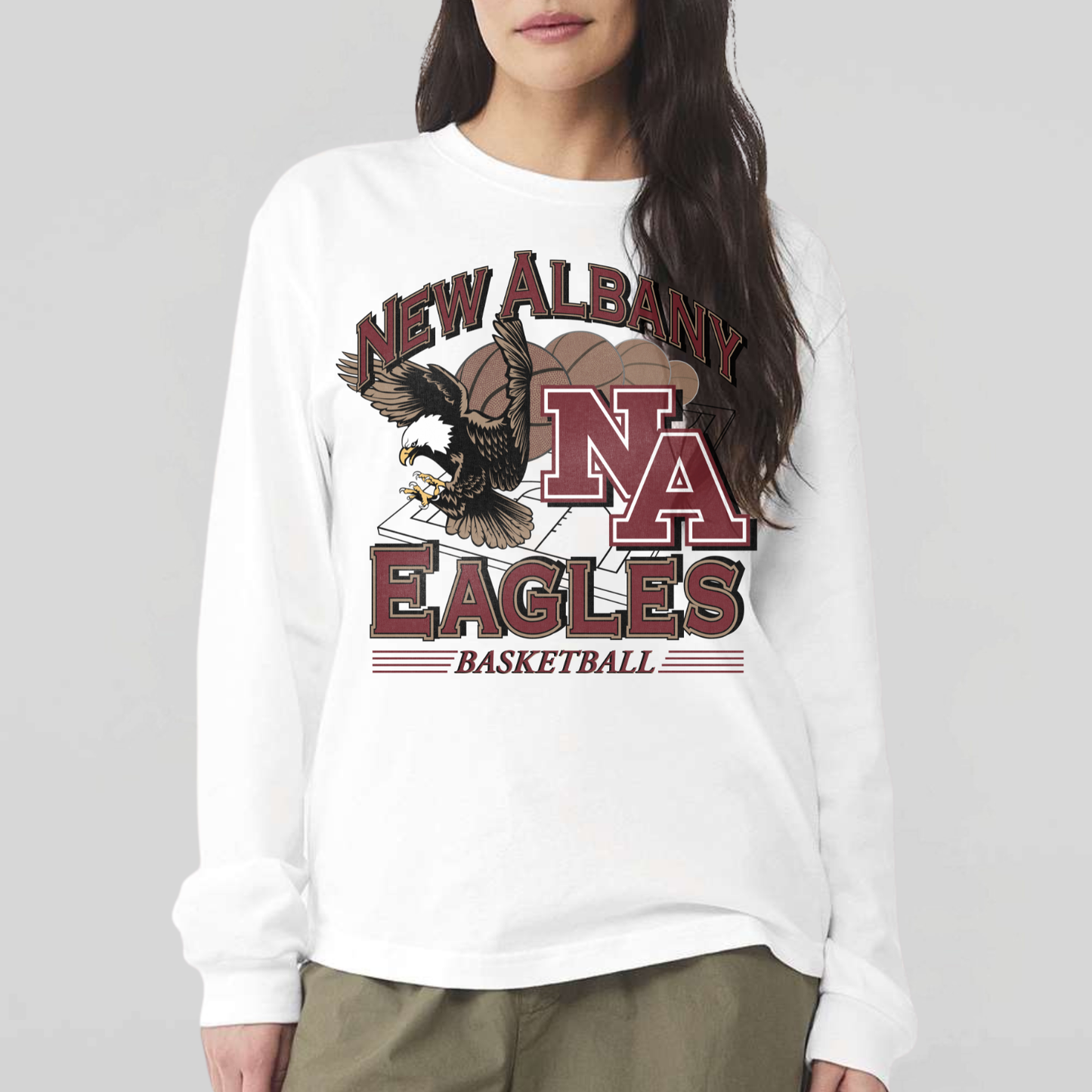 NAGTB: New Albany Basketball Vintage Graphic 6oz Heavyweight Long Sleeve T-Shirt