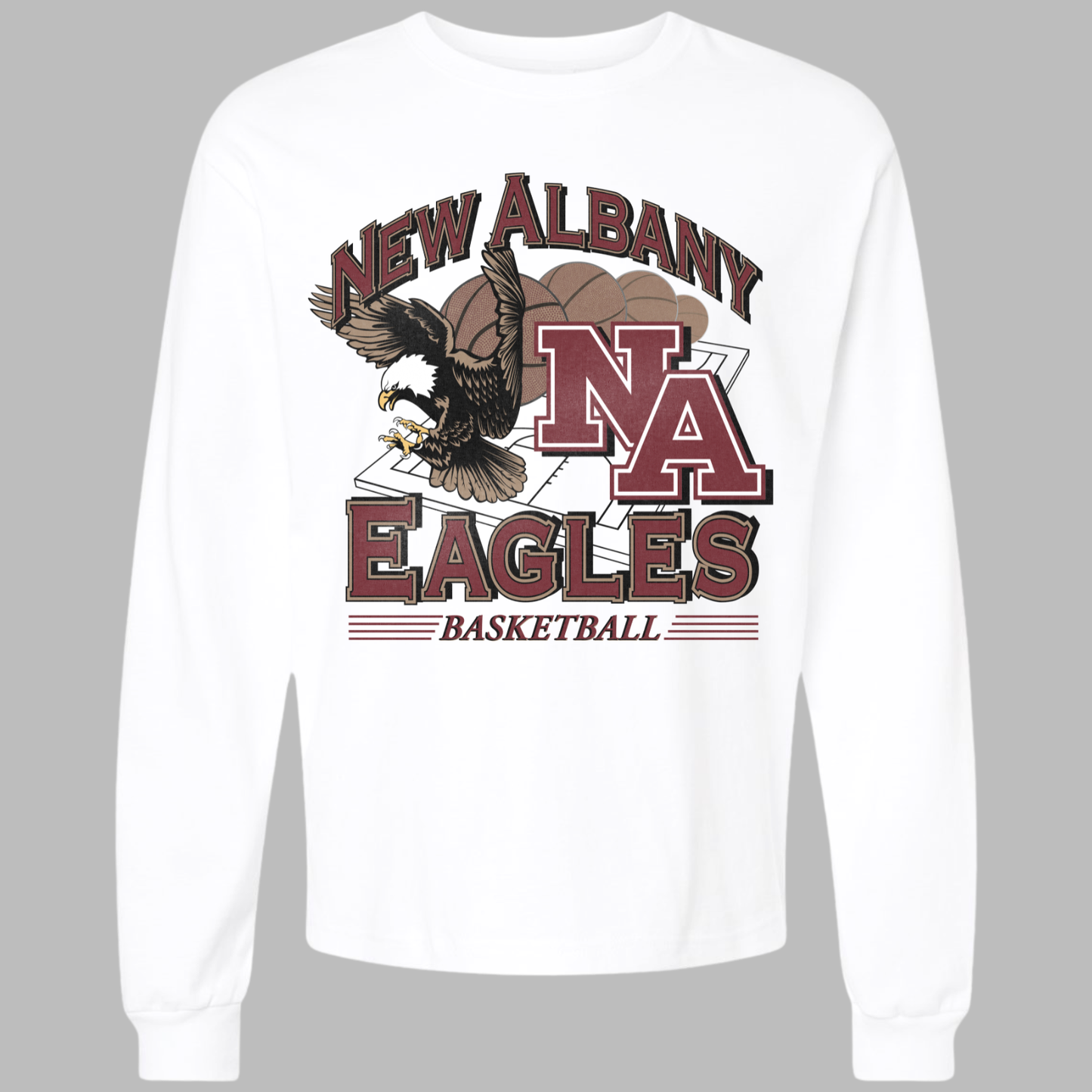 NAGTB: New Albany Basketball Vintage Graphic 6oz Heavyweight Long Sleeve T-Shirt