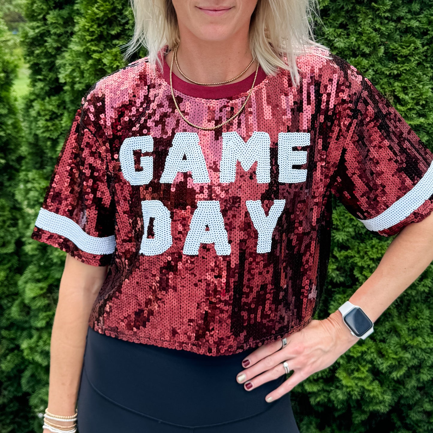 Sequin Game Day Jersey Crop Top