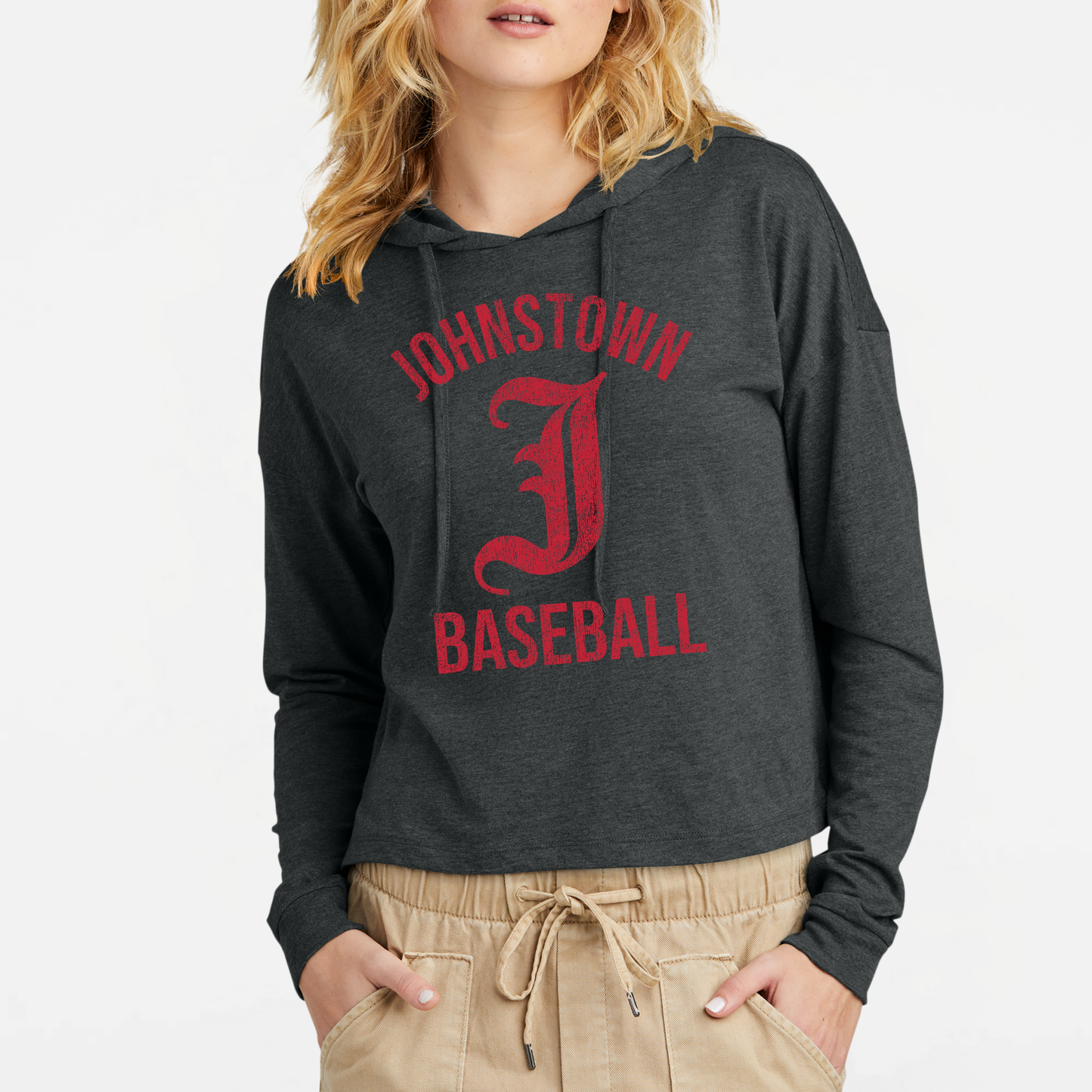 JTB: Old English J Women's Triblend Long Sleeve Hooded T-Shirt *Distressed Print*