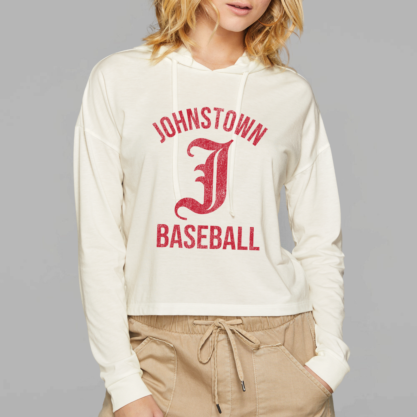 JTB: Old English J Women's Triblend Long Sleeve Hooded T-Shirt *Distressed Print*