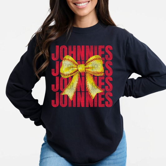 JYAA: Johnnies Softball Bow *distressed* Long Sleeve T-Shirt