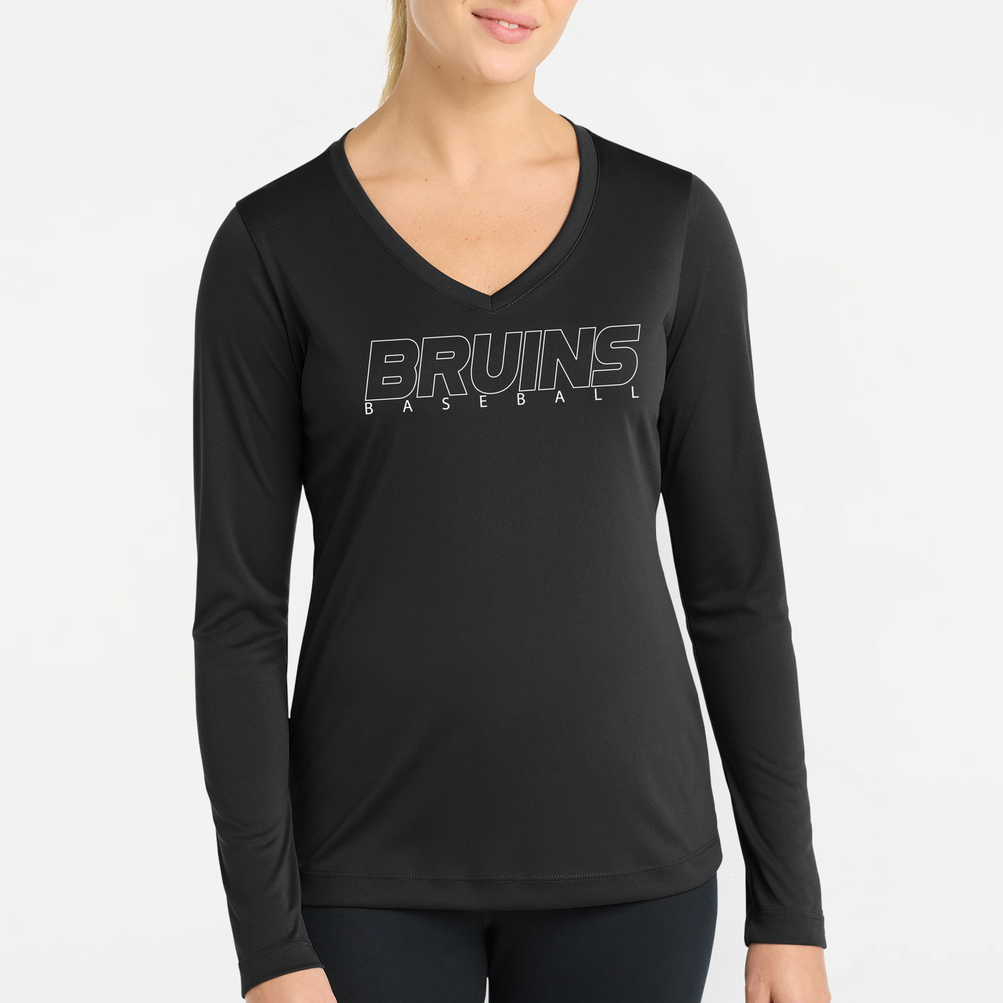 BRUINS: Women's V-Neck Long Sleeve Tech Tee