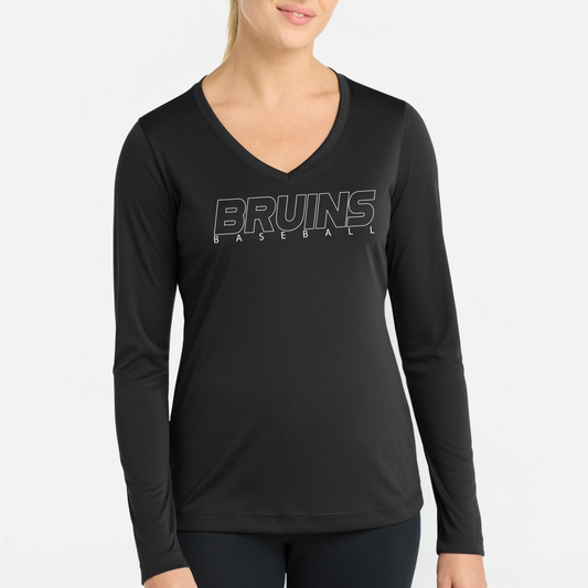 BRUINS: Women's V-Neck Long Sleeve Tech Tee