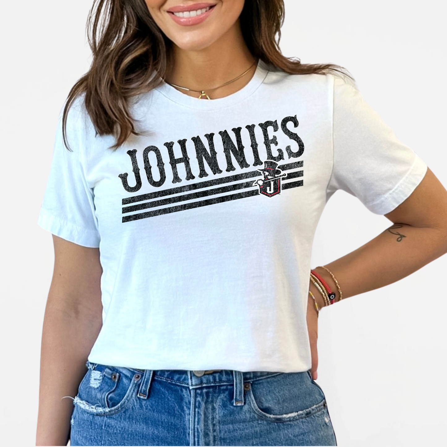 JTB: Johnnies Retro Font Striped Triblend T-Shirt