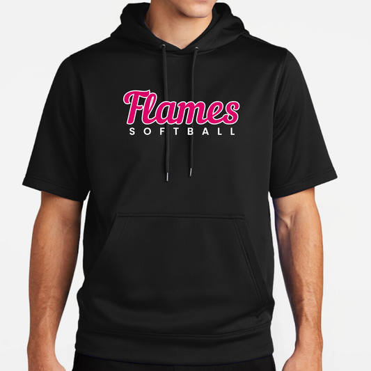 Flames Softball: Short Sleeve Hooded Tech Sweatshirt