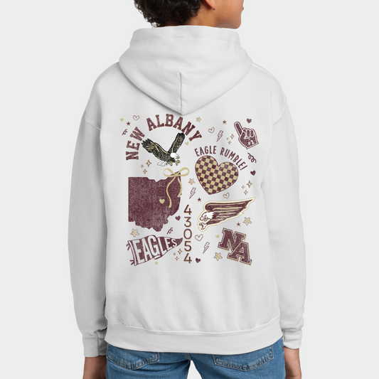 NAPTO: New Albany *Distressed Print* Collage Youth Hooded Sweatshirt