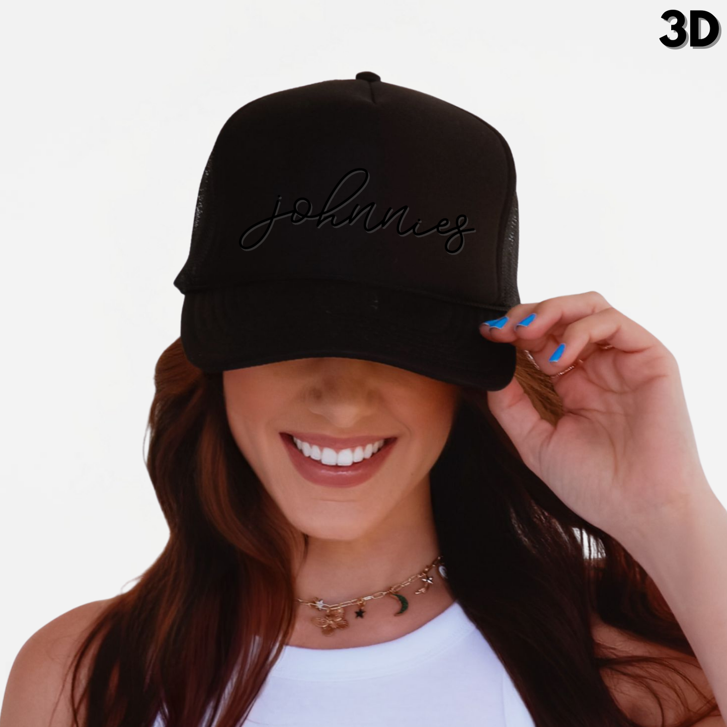 JYAA: Johnnies Thin Script Foam Trucker Hat *3D*