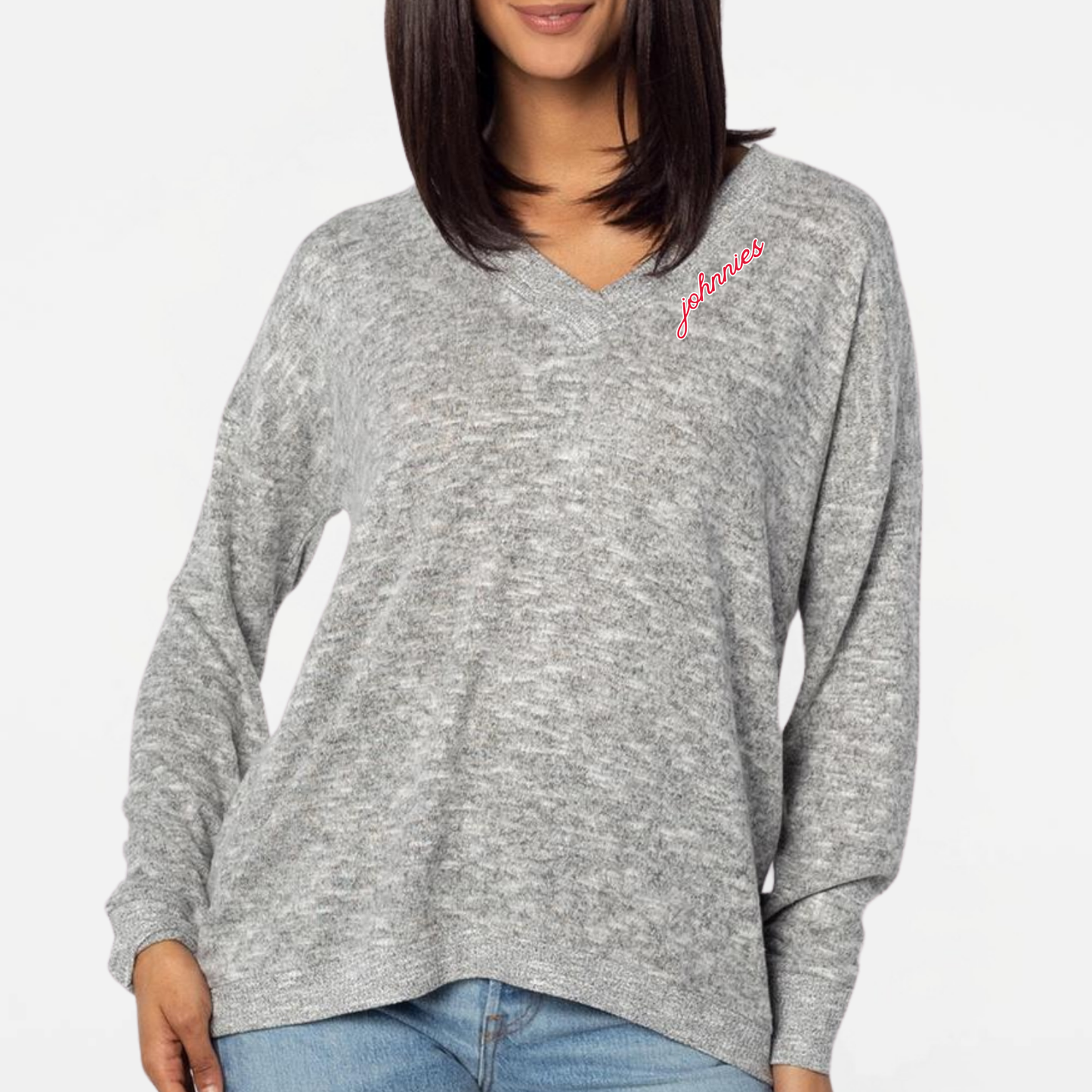 JYAA: Johnnies V-Neck Sweater-Knit Long Sleeve T-Shirt