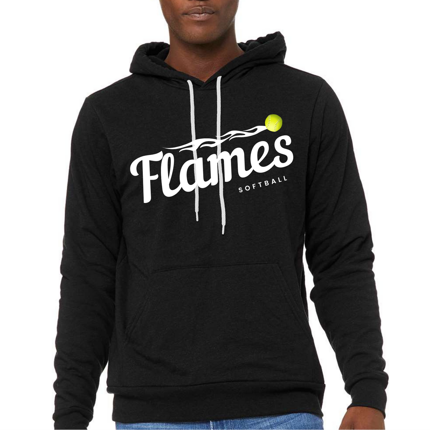 Flames Softball: Unisex Sponge Fleece Hooded Sweatshirt