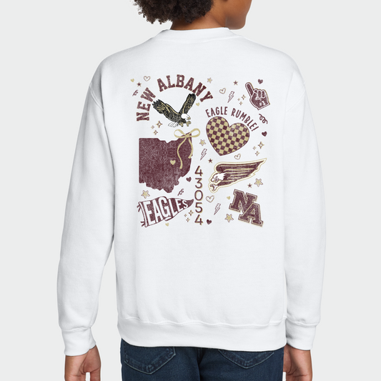 NAPTO: New Albany *Distressed Print* Collage Youth Crew Sweatshirt