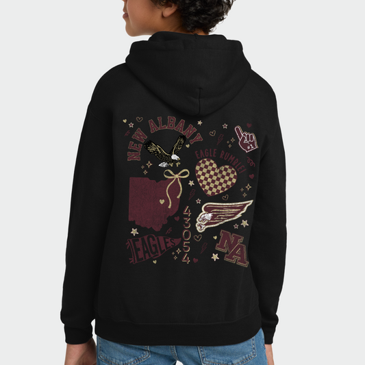 New Albany *Distressed Print* Collage Youth Hooded Sweatshirt