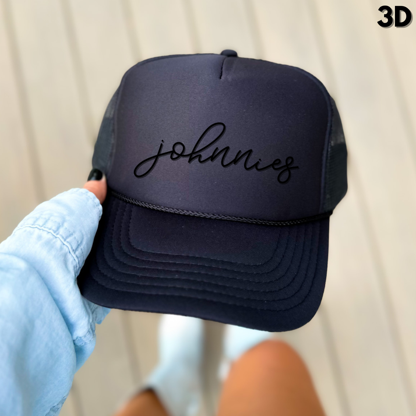 JYAA: Johnnies Thin Script Foam Trucker Hat *3D*