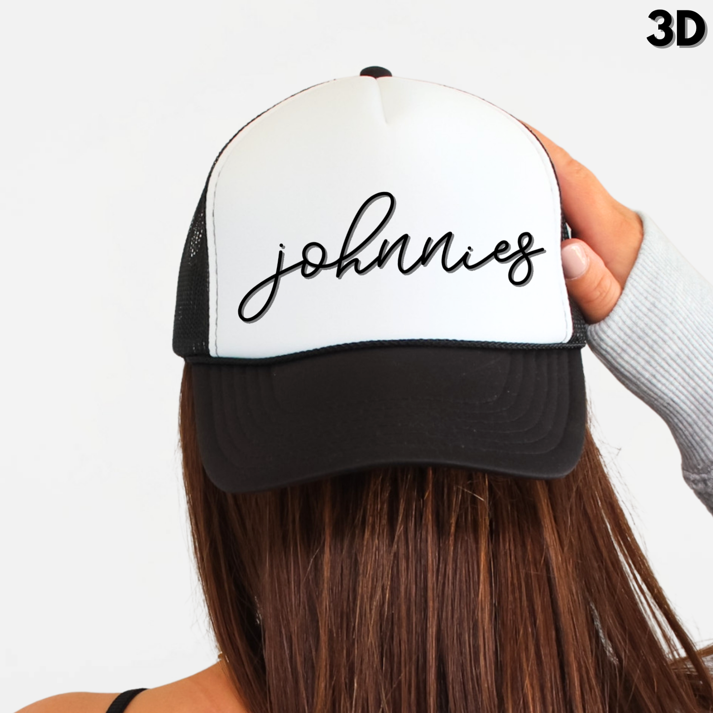 JYAA: Johnnies Thin Script Foam Trucker Hat *3D*