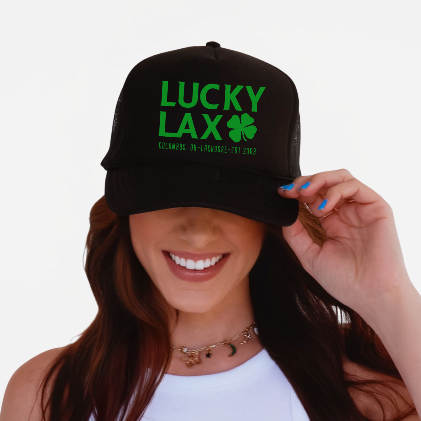 LuckyLax: Stacked Solid Logo Foam Trucker Hat