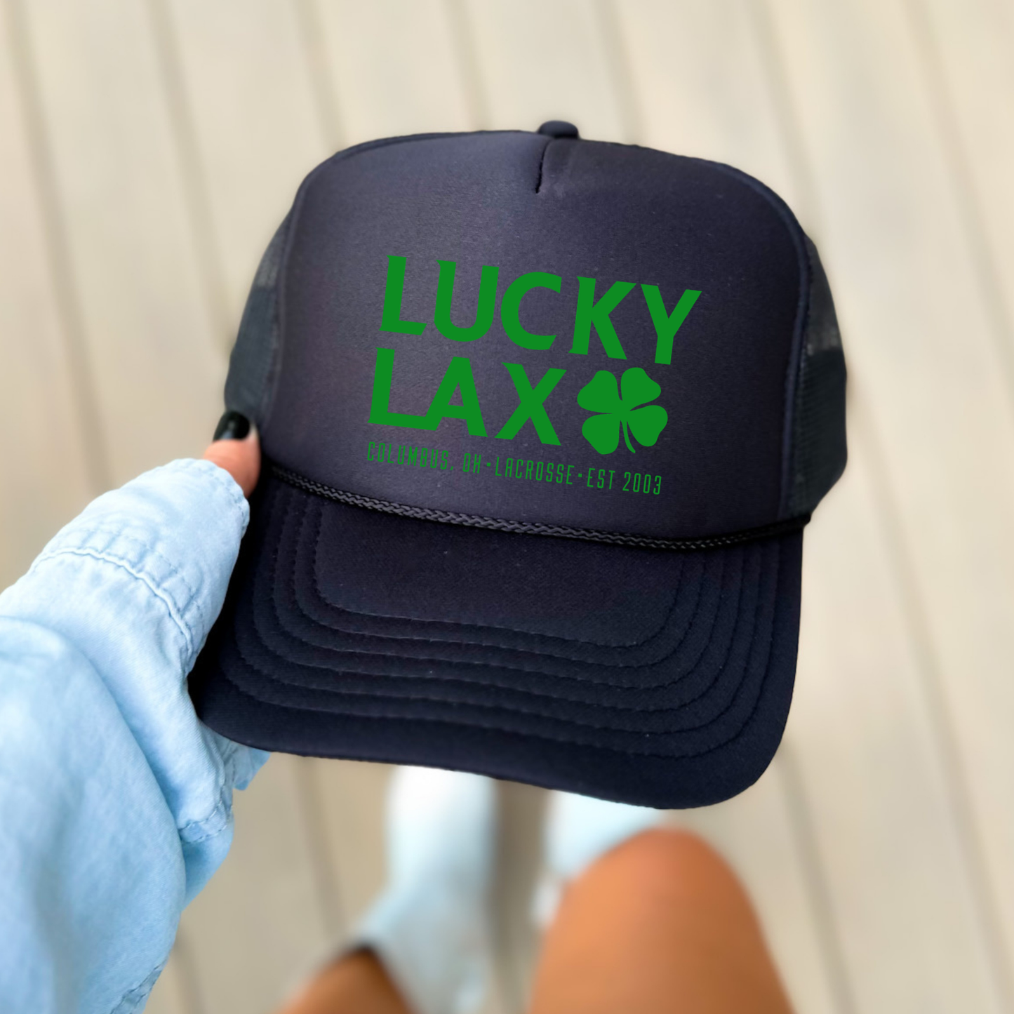 LuckyLax: Stacked Solid Logo Foam Trucker Hat