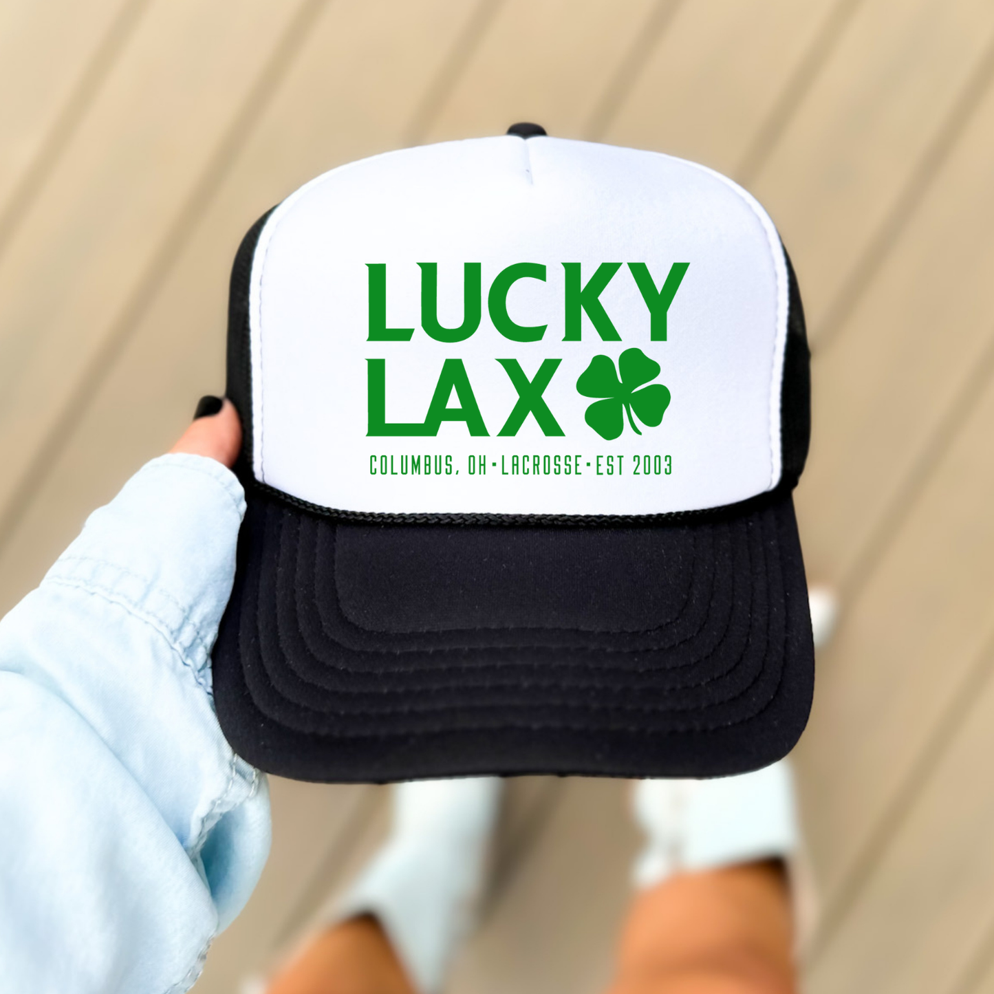 LuckyLax: Stacked Solid Logo Foam Trucker Hat